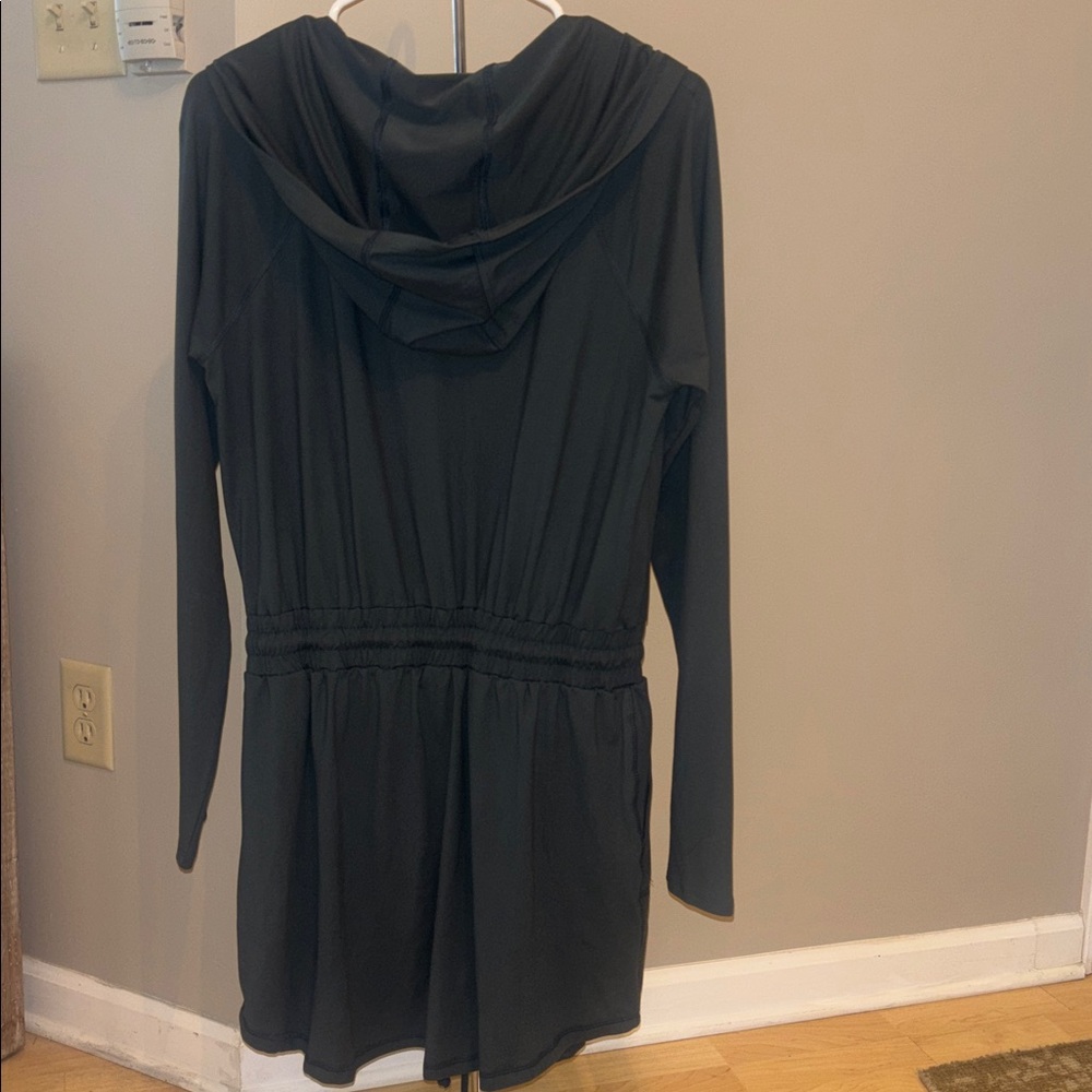 Getting Out Long Sleeve Hooded Zip-Up Athleisure Dress Romper Large Dark Green - Picture 7 of 12